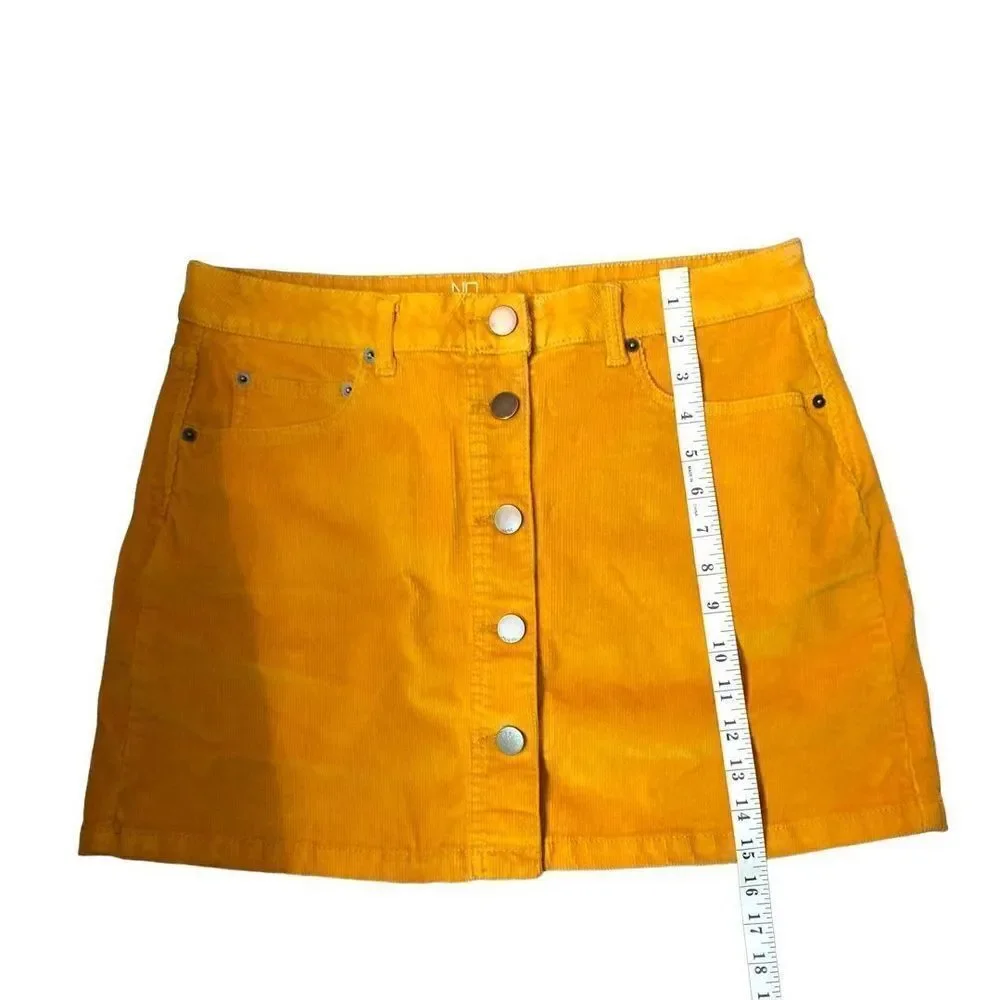 No Boundaries corduroy style vibrant orange gold button down front mini skirt